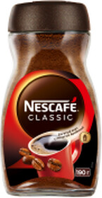 Кофе растворимый Nescafe Classic порошкообразный/с добавлением натурального жареного молотого кофе 190г