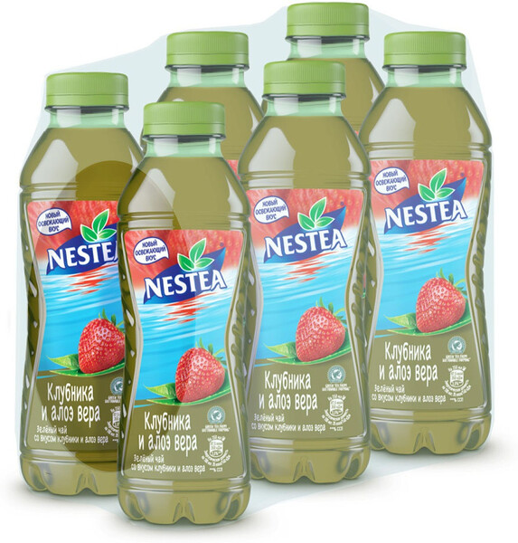 Напиток безалкогольный NESTEA Зеленый чай со вкусом клубники и алоэ вера негаз. пастер ПЭТ Россия, 0.5 L