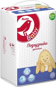 Подгузники АШАН junior 7 размер (15-25 кг), 18 шт