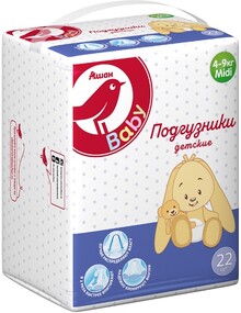 Подгузники АШАН midi 3 размер (4-9 кг), 22 шт