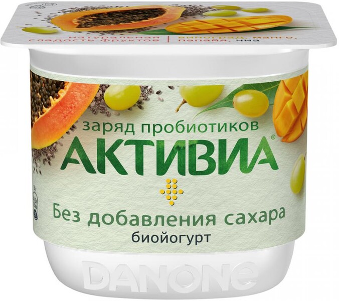 Йогурт АктиБио Виноград Манго Папайя Семена Чиа без сахара 130 г
