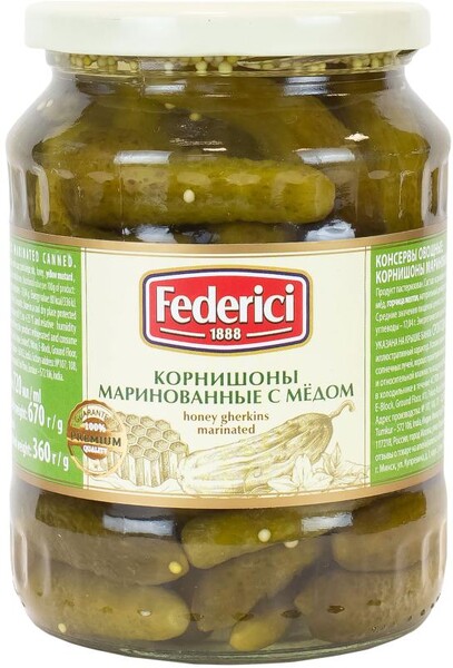 Корнишоны маринованные Federici с медом, 670 г