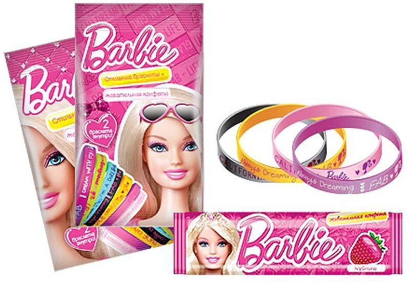 Конфета Эврика жевательная, Стильные браслеты, Barbie,  11 гр., флоу-пак