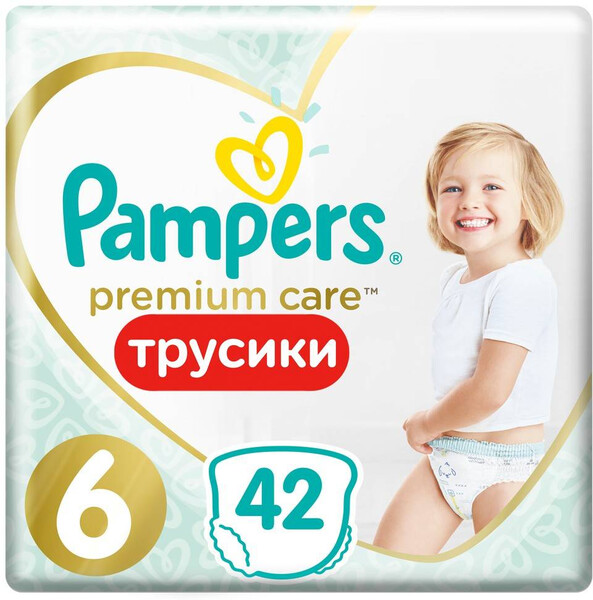Подгузники-трусики PAMPERS PremiumCare Pants д/мальч и девоч ExtraLarge (15+кг) ДжамбоПлюс 42шт