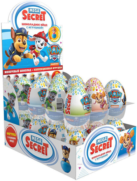 Шоколадное яйцо PAW PATROL(Щенячий патруль) с коллекционной игрушкой, блок из 24 шт. по 20 г