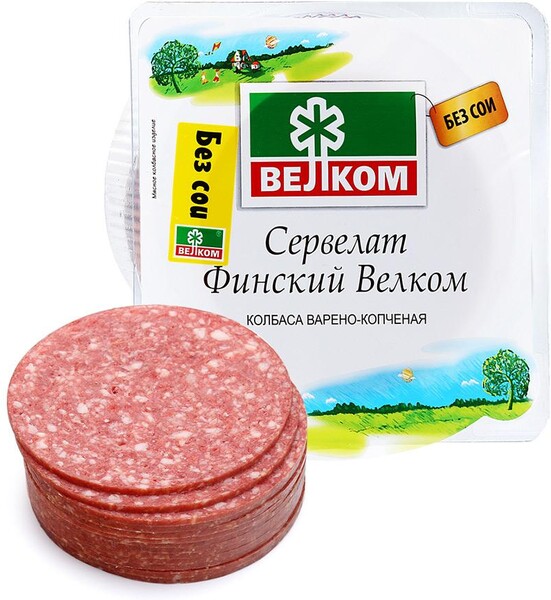 Колбаса Велком Сервелат Финский варено-копченый нарезка столбик, 350г