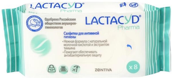 Влажные салфетки для интимной гигиенты Lactacyd с экстрактом тимьяна, 8 шт