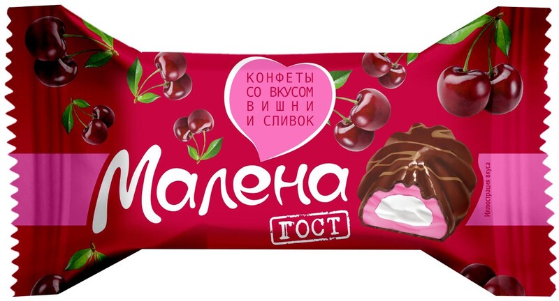 Конфеты  Акконд Малена мини желейные со вкусом вишни и сливок,1 кг., флоу-пак