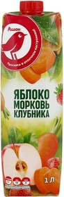 Нектар АШАН Красная птица со вкусом яблока моркови и клубники, 1 л