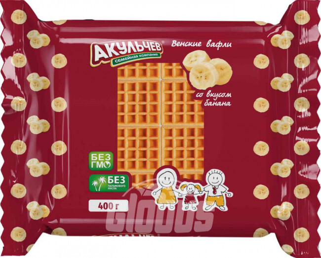 Вафли венские Акульчев Банан, 400 г
