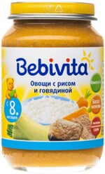 Пюре Bebivita Овощи с рисом и говядиной с 8 мес., 190 г