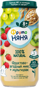 Пюре детское ФрутоНяня 100% Natural 250г фруктово-ягодный микс с мультизлаками