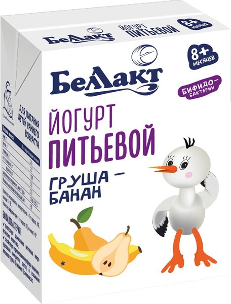 Йогурт Беллакт Груша банан питьевой с бифидобактериями 2,6 % 210 гр., тетра-пак