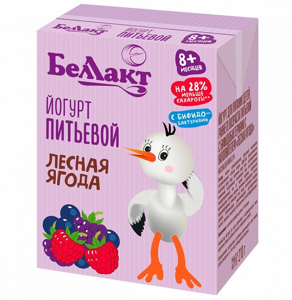 Йогурт Беллакт Лесная ягода питьевой с бифидобактериями 2,6 % 210 гр., тетра-пак