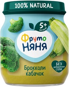 Пюре детское Фрутоняня 100% Natural 110г брокколи, кабачок