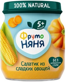 Пюре детское Фрутоняня 100% Natural 110г салатик из сладких овощей