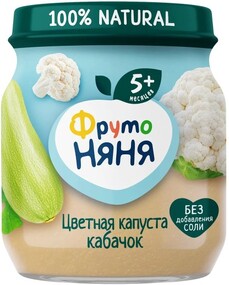 Пюре детское Фрутоняня 100% Natural 110г цветная капуста, кабачок
