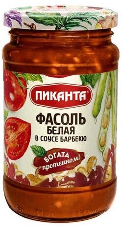 Фасоль белая Пиканта в соусе барбекю 390 гр., стекло