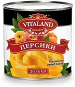 Персики консервированные дольки, Vitaland, 3,1 л., жестяная банка