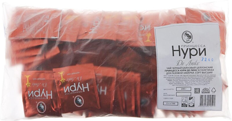 Чай черный, 100 пак., Принцесса Нури Де люкс, 200 гр., Пластиковый пакет