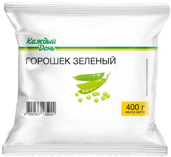 Горошек зеленый «Каждый день» очищенный замороженный, 400 г