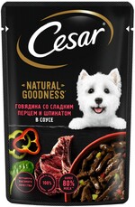 Корм влажный для взрослых собак Cesar Natural Goodness с говядиной паприкой и шпинатом в соусе, 80 г