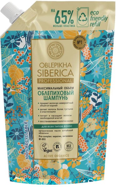 Шампунь для волос Natura Siberica Oblepikha Siberica Облепиховый для объема всех типов волос, 400 мл