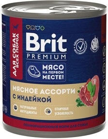 Корм консервированный для собак Brit мясное ассорти с индейкой, 750 г