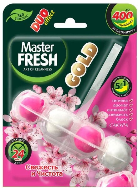 Подвесной блок для унитаза Master Fresh GOLD Duo effect 5в1 Сакура 1 штука, блистер