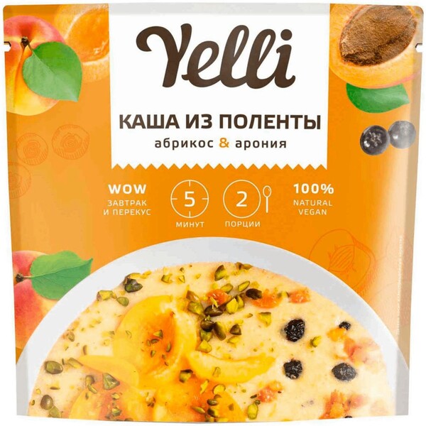 Каша Yelli из поленты абрикос и арония 60 гр., дой-пак