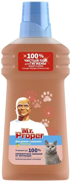 Моющая жидкость для полов и стен Mr.Proper Свежий Цитрус для домов с кошками 500 мл., ПЭТ