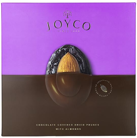Конфеты Joyco шоколадные Сухофрукт чернослива в шоколаде с миндалем 155 гр., картон