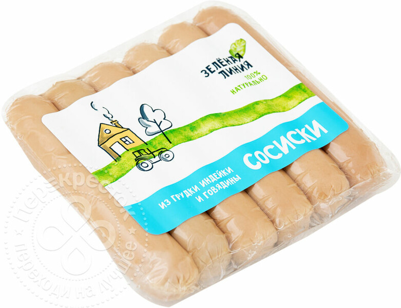Сосиски Зеленая линия из грудки индейки и говядины 240г