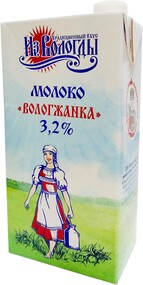 Молоко питьевое ультрапастеризованное Вологжанка 3.2% жир. 1л