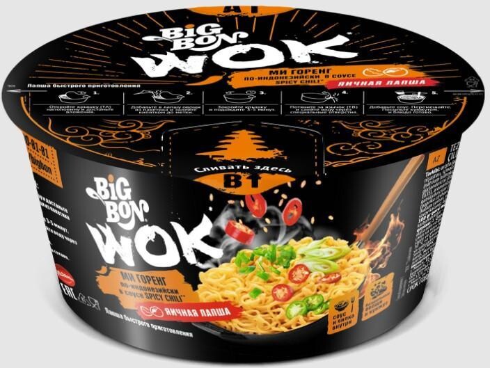 Лапша Роллтон Биг Бон  WOK Ми Горенг в соусе по-индонезийски, чашка, 85 гр., ПЭТ