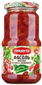 Фасоль красная Пиканта в соусе с базиликом 480 гр., стекло