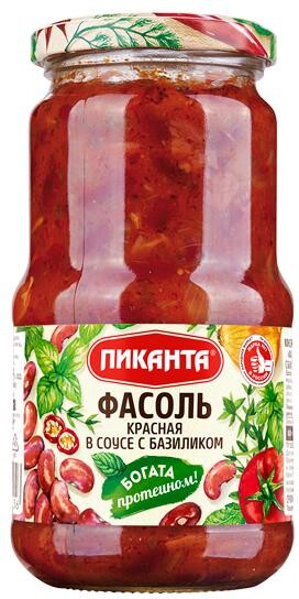 Фасоль красная Пиканта в соусе с базиликом 480 гр., стекло