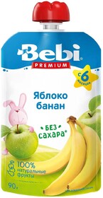 Пюре фруктовое Bebi Premium Яблоко, банан 90 гр., дой-пак с дозатором