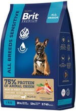 Сухой корм для собак Brit Premium с лососем и индейкой Dog Sensitive, 1 кг