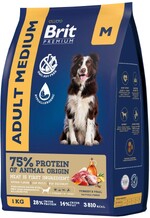 Сухой корм для собак Brit Premium с индейкой и телятиной Dog Adult Medium, 1 кг