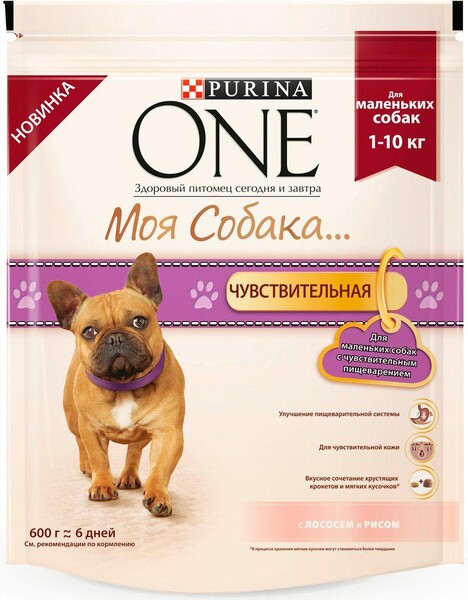 Корм сухой для собак с лососем и рисом Purina One 600 гр. Дой-пак