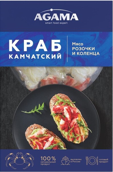 Краб камчатский Agama мясо розочки и коленца варено-мороженое, 200 г