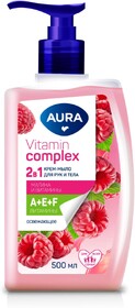 Мыло жидкое Aura Vitamin Complex 2в1 для рук и тела Малина и витамины, 500 мл