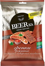 Гренки Beerka ржаные со вкусом баварские колбаски 60 гр., флоу-пак