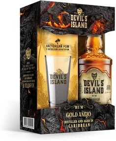 Ром Devil's Island Gold Anejo с бокалом в подарочной упаковке Россия, 0,7 л