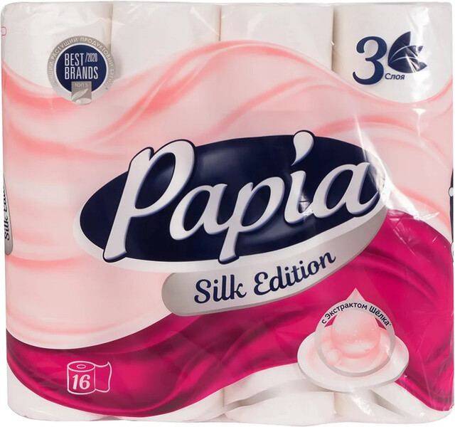 Туалетная бумага PAPIA SILK EDITION 3 слоя 16 рулонов WR, пакет