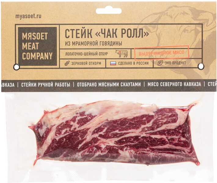 Стейк из мраморной говядины МЯСОЕТ Чак Ролл, Top Choice, 200г Россия, 200 г
