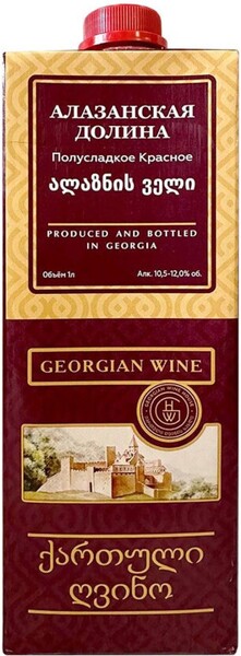 Вино красное полусладкое «Дом Грузинского Вина Алазанская Долина» тетра пак, 1 л