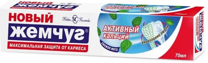 Зубная паста Новый Жемчуг Сильный аромат мяты 75 мл., картон