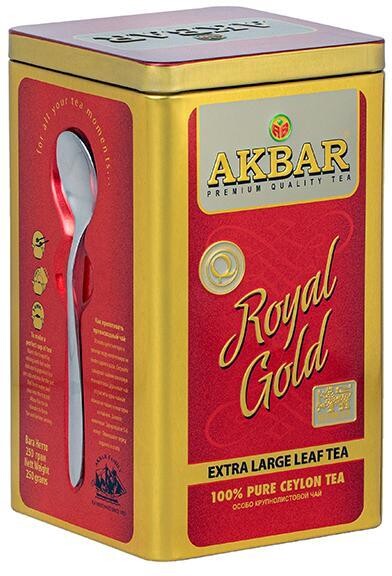 Чай АКБАР Royal Gold крупнолистовой ОРА с ложкой 250 гр., ж/б